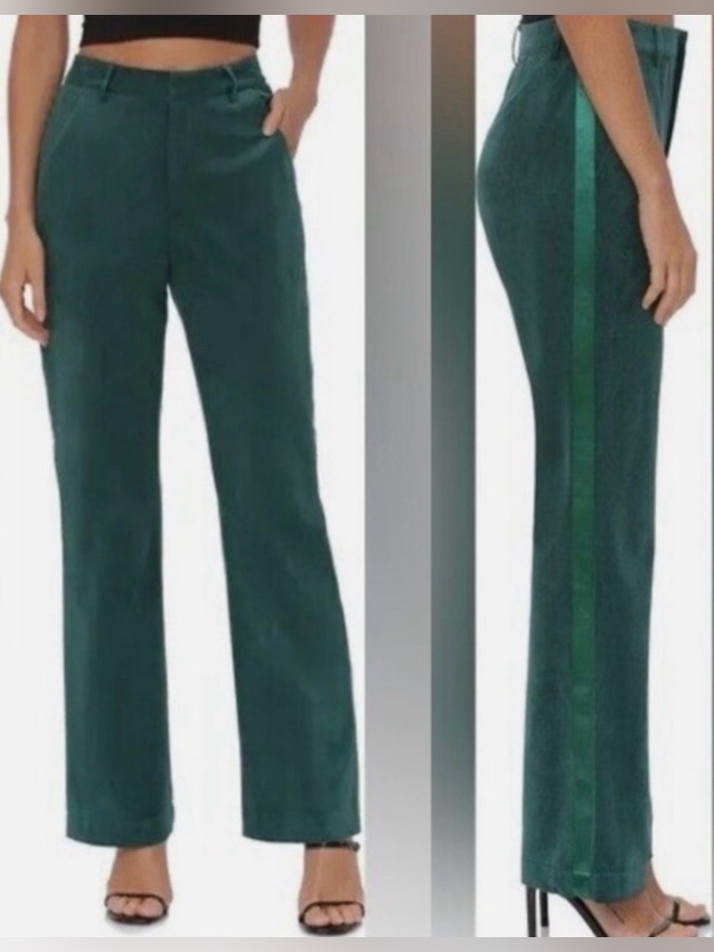NEW! Avec Les Filles Faux Suede Tuxedo Pants Green Straight Leg Size 6